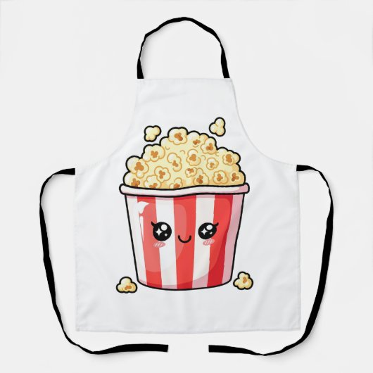Cute Kawaii Popcorn Bucket Illustration Schort (Voorkant)