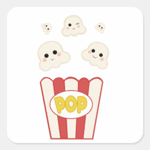 Cute Kawaii Popcorn Vierkante Sticker