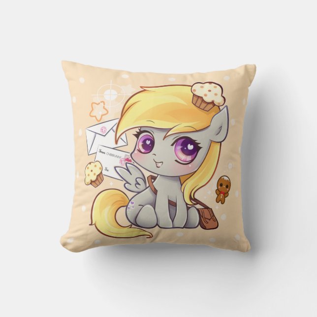 Cute kawaii postman pony met letters en cupcakes kussen (Voorkant)