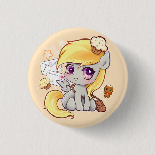 Cute kawaii postman pony met letters en cupcakes ronde button 3,2 cm