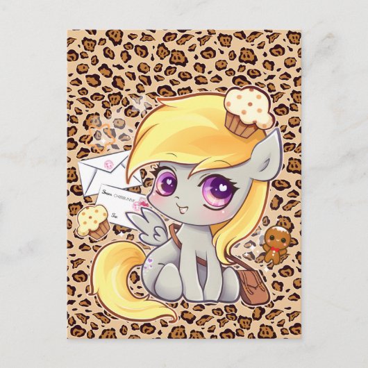 Cute kawaii postman pony op luipaard briefkaart (Voorkant)