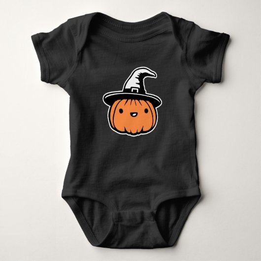 Cute Kawaii Pumpkin Wearing Witch Hat Halloween Romper (Voorkant)