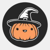 Cute Kawaii Pumpkin Wearing Witch Hat Halloween Ronde Sticker (Voorkant)