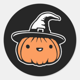 Cute Kawaii Pumpkin Wearing Witch Hat Halloween Ronde Sticker