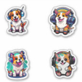 Cute Kawaii Puppies die hoofdtelefoonpakket dragen Sticker (Voorkant)