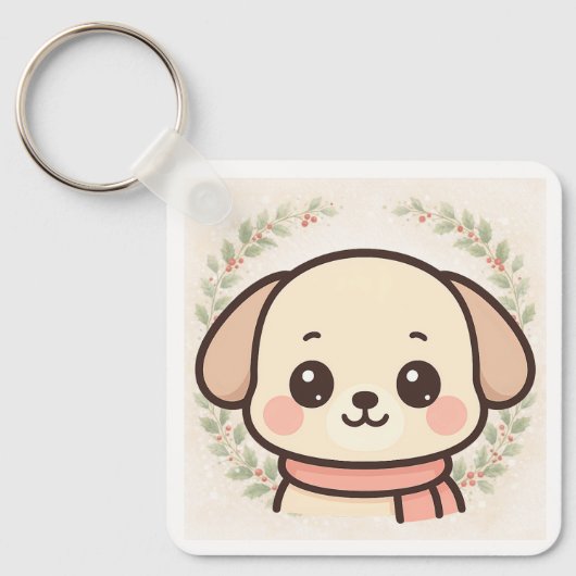 Cute Kawaii Puppy Face Keychain (Voorkant)