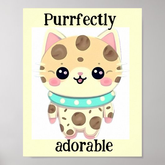 Cute Kawaii Purrfectly Schattig Cat Poster (Voorkant)