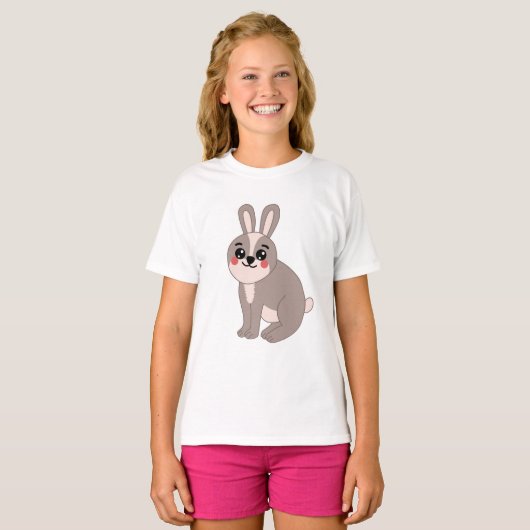 Cute Kawaii Rabbit Illustration T-shirt (Voorkant volledig)