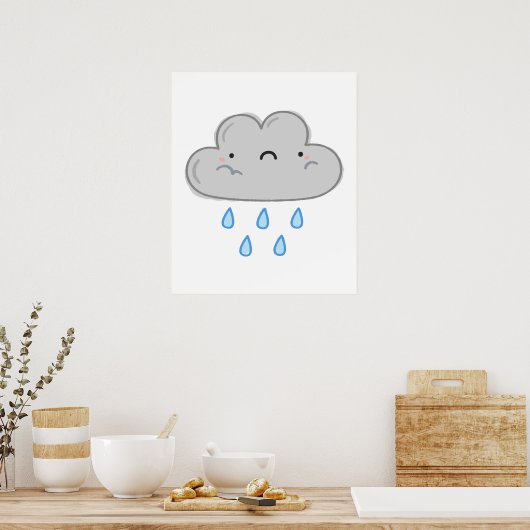 Cute Kawaii Rain Cloud Poster (Keuken)