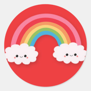 Cute Kawaii Rainbow en Clouds on Red Ronde Sticker