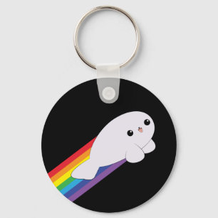 Cute Kawaii Rainbow Rocket Baby Seal Sleutelhanger