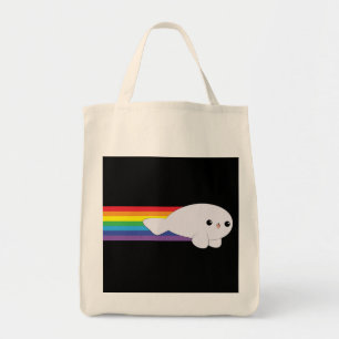 Cute Kawaii Rainbow Rocket Seal Grocery Tas