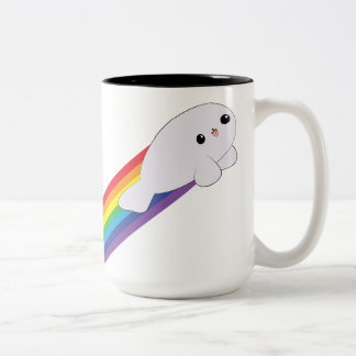 Cute Kawaii Rainbow Rocket Seal Two Tone Mok