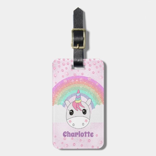 Cute Kawaii Rainbow Unicorn met aangepaste naam Bagagelabel (Voorkant verticaal)