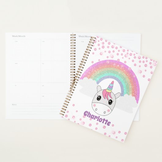 Cute Kawaii Rainbow Unicorn met aangepaste naam Planner (Display)