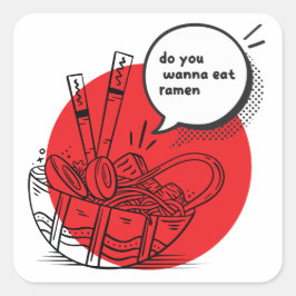 Cute Kawaii Ramen - Grappig Japans eten Vierkante Sticker