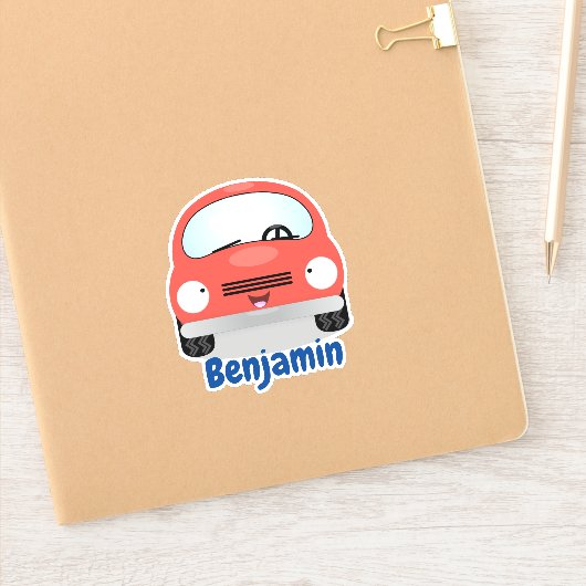 Cute kawaii red car cartoon illustration sticker (Notitieboek)