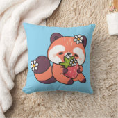 Cute Kawaii Red Panda with Strawberry Kussen (Deken)