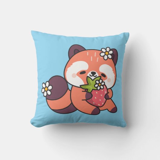 Cute Kawaii Red Panda with Strawberry Kussen (Voorkant)