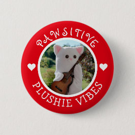 Cute Kawaii Red Pawsitive Plushie Vibes Photo Ronde Button 5,7 Cm