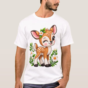 Cute Kawaii Ree Florale Borduurwerk Stijl T-Shirt