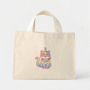 Cute Kawaii Regenboog Caticorn Eenhoorn Kat Boodsc Mini Tote Bag