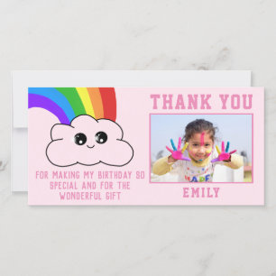 Cute Kawaii Regenboog Wolk Bedankt Verjaardagskaar