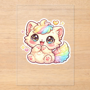 Cute Kawaii Regenwolk Katje Pastel Fluffy Kat Stic Acryl Uitnodigingen
