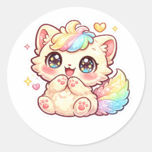 Cute Kawaii Regenwolk Katje Pastel Fluffy Kat Stic Ronde Sticker