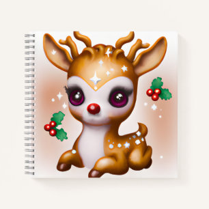 Cute Kawaii Reindeer met Holly en Glitter Notitieboek