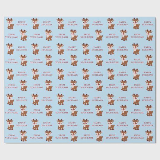 Cute Kawaii Reindeer Personalized Gift Wrap Cadeaupapier (Vlak)