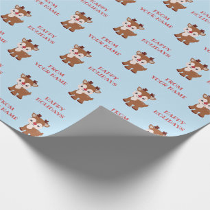 Cute Kawaii Reindeer Personalized Gift Wrap Cadeaupapier