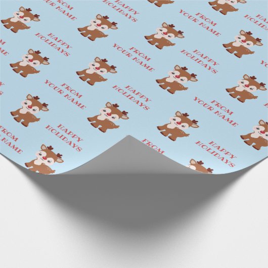Cute Kawaii Reindeer Personalized Gift Wrap Cadeaupapier (Hoek)
