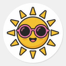 Cute Kawaii Retro Zon met Roze ZonnebrilSticker