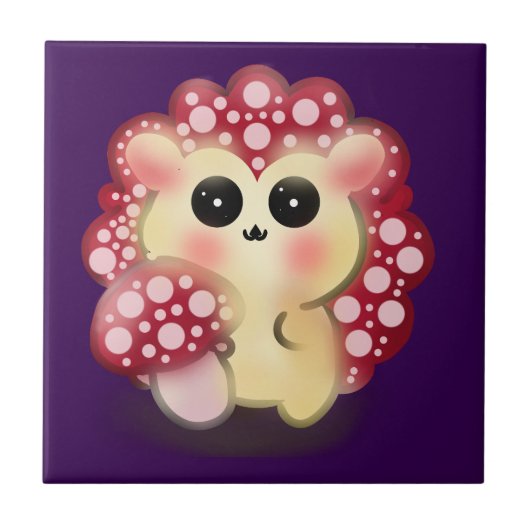 Cute Kawaii Rode Paddenstoel Egeltje Paddenstoel K Tegeltje (Voorkant)