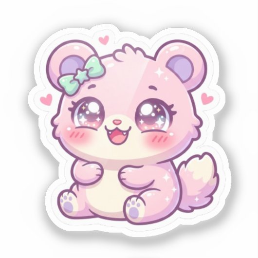 Cute Kawaii Roze Beer Pastel Chibi Kat Hart St Sticker (Voorkant)