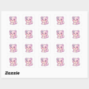 Cute Kawaii Roze Beer Pastel Chibi Kat Hart St Vierkante Sticker