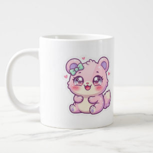 Cute Kawaii Roze Beer Pastelkleurige Chibi Kat Har Grote Koffiekop