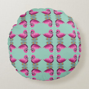 Cute Kawaii Roze Eend & Hartjes Nursery Kunst Rond Kussen