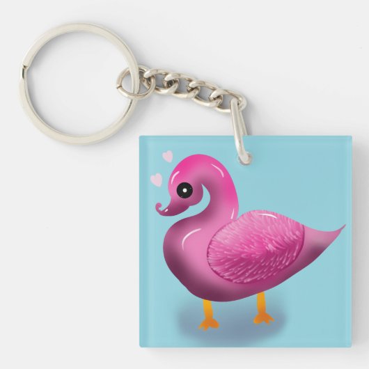 Cute Kawaii Roze Eend & Hartjes Nursery Kunst Sleutelhanger (voorkant)