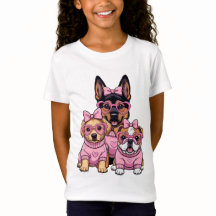 Cute Kawaii Roze Hondjes Honden Meisjes T-Shirt