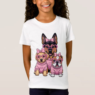 Cute Kawaii Roze Hondjes Honden Meisjes T-Shirt