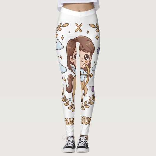 Cute Kawaii Sagittarius Zodiac Sign Leggings (Voorkant)