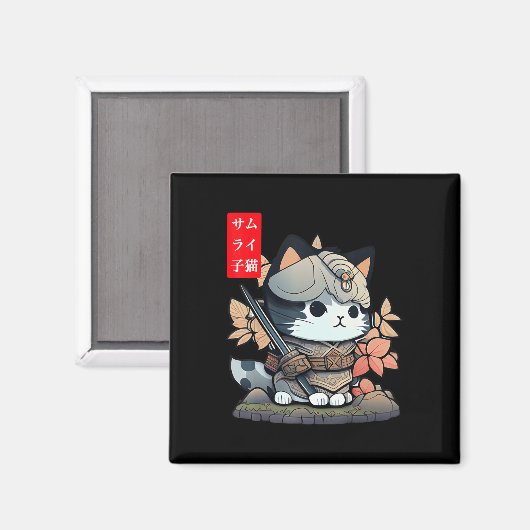 Cute Kawaii Samurai Warrior Kawaii Cat Japans Magneet (Voorkant / Achterkant)