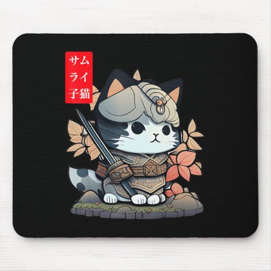 Cute Kawaii Samurai Warrior Kawaii Cat Japans Muismat (Voorkant)