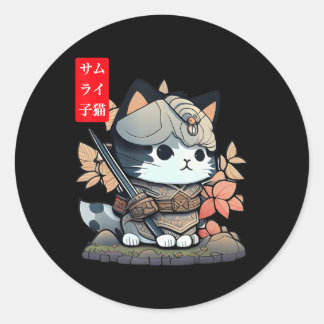 Cute Kawaii Samurai Warrior Kawaii Cat Japans Ronde Sticker