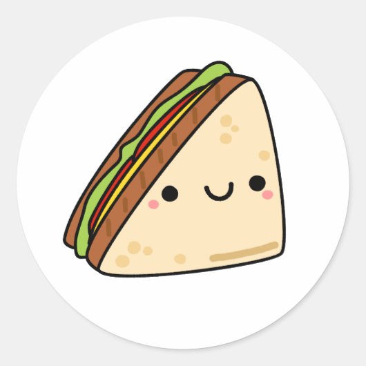 Cute Kawaii Sandwich Ronde Sticker (Voorkant)