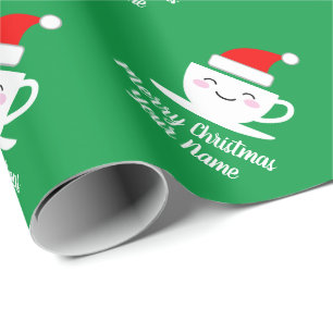 Cute kawaii Santa cartoon koffiebeker kerst Cadeaupapier