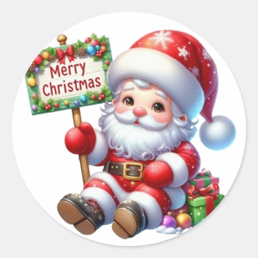 Cute Kawaii Santa Claus Holding Ronde Sticker (Voorkant)