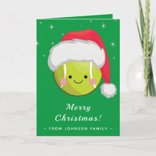 Cute Kawaii Santa Tennis Ball Kerstmis Kaart